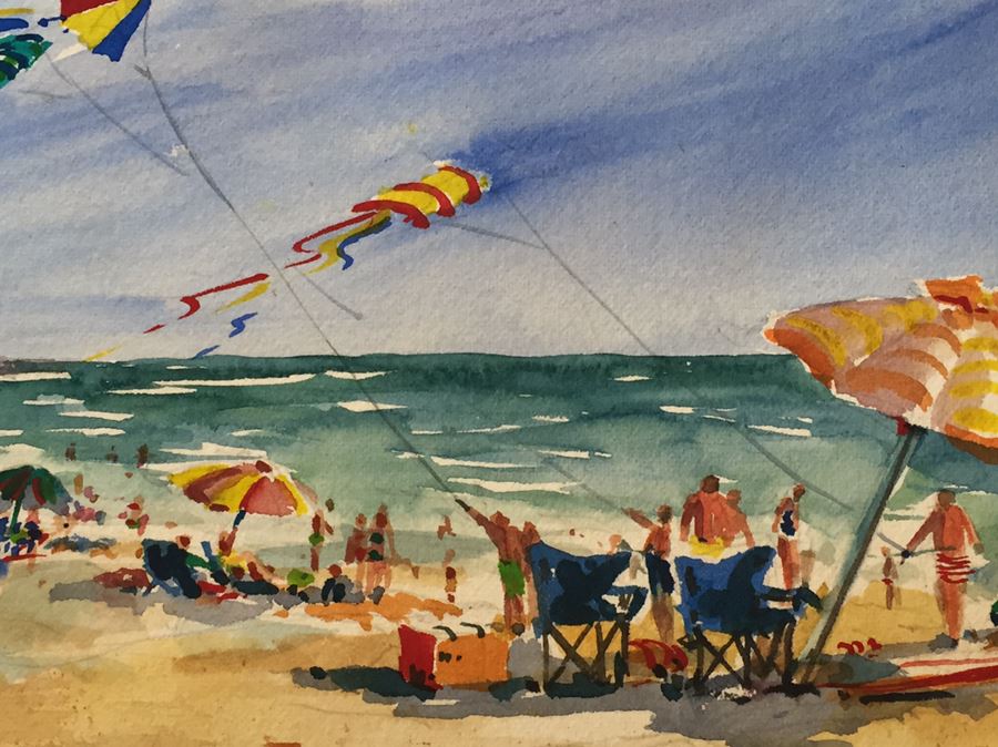 J. Wright Watercolor Fourth Of July Beach Scene [Photo 5]