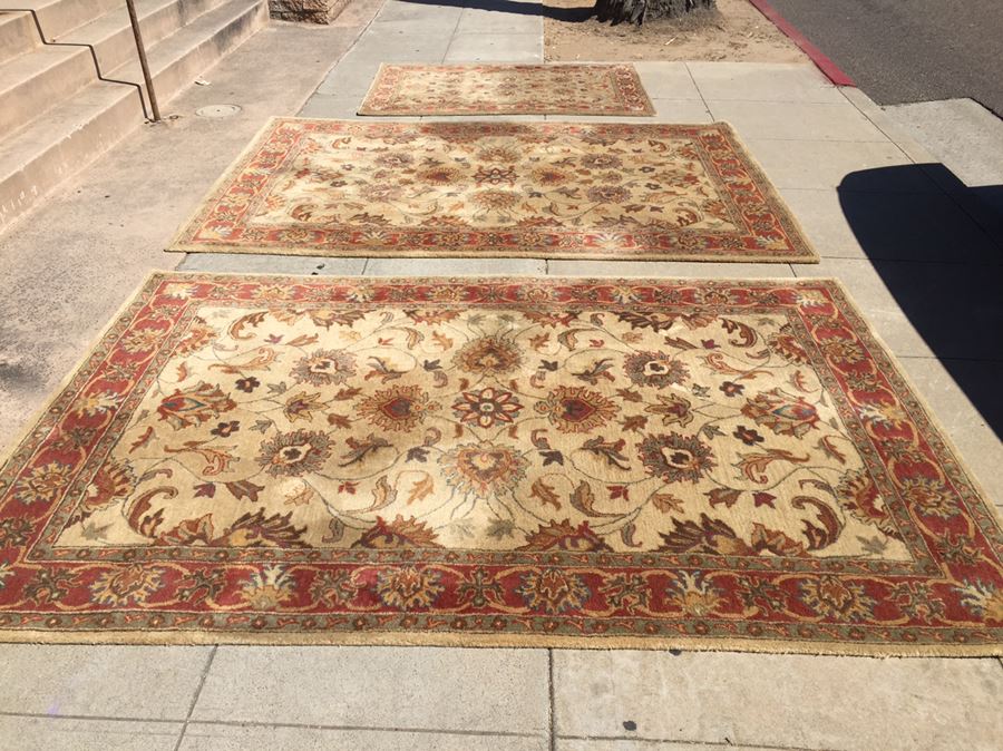 (3) Surya 100% Wool (2) 6' x 9' Area Rugs And (1) 4' x 6' Rug Made In India