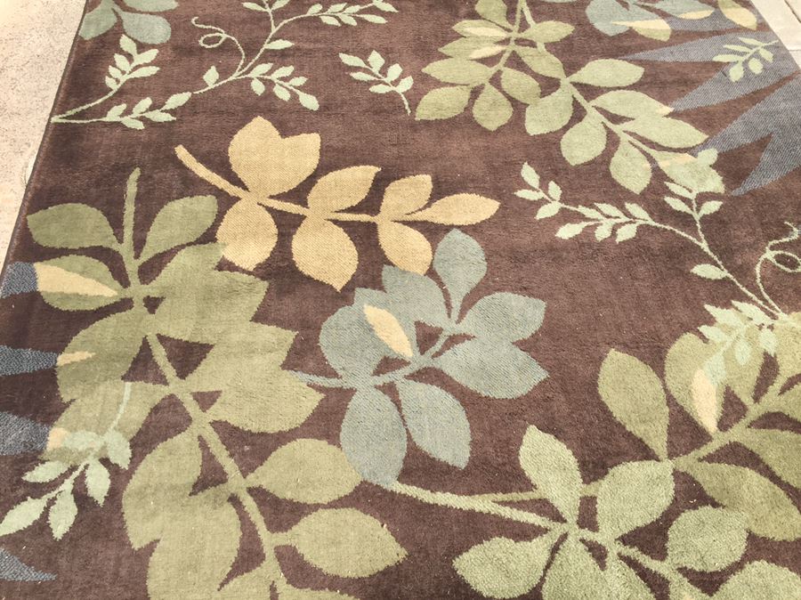 Brown Area Rug With Leave Patterns  10' x 6.5' [Photo 2]