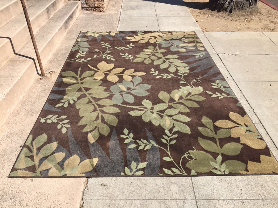 Brown Area Rug With Leave Patterns  10' x 6.5' [Photo 1]