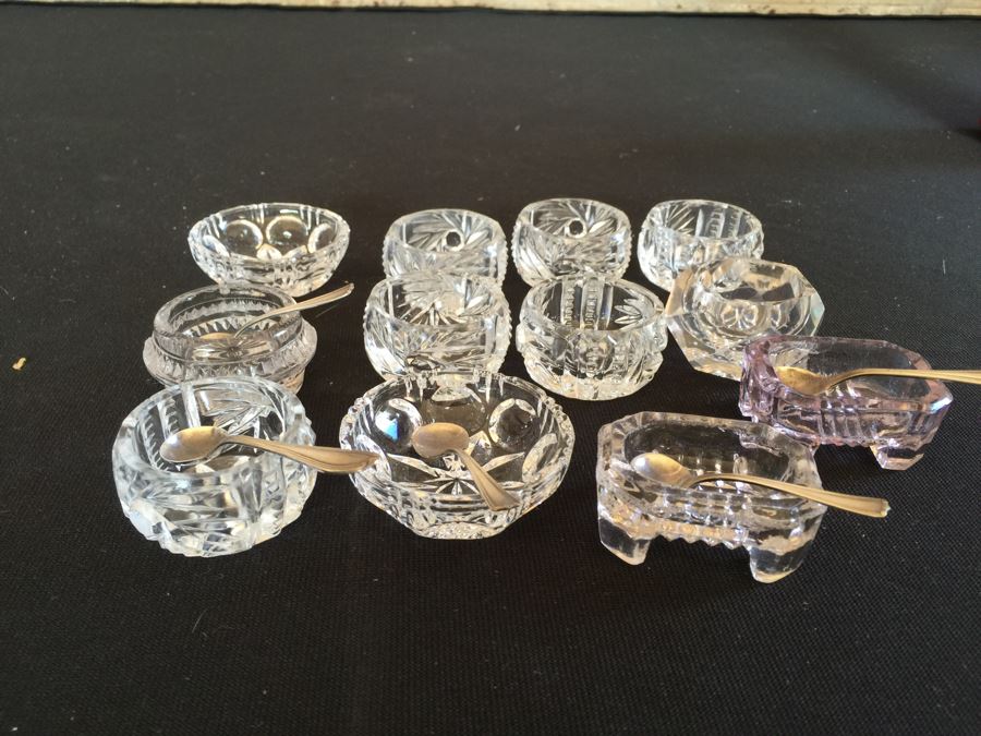 Collection Of Crystal Salt Dishes And Sterling Silver Salt Spoons [Photo 4]