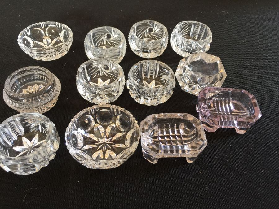 Collection Of Crystal Salt Dishes And Sterling Silver Salt Spoons [Photo 5]