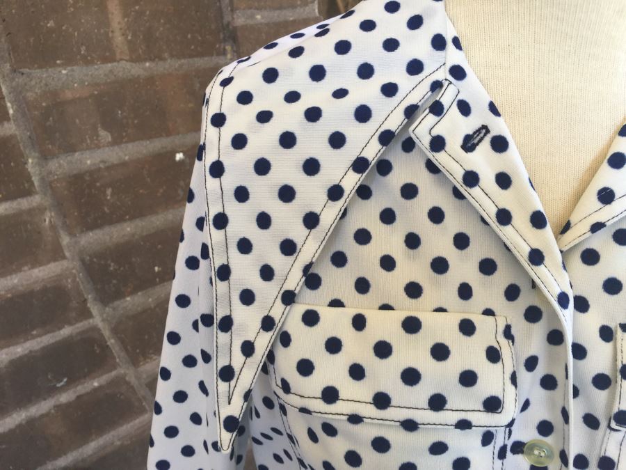 Vintage Sixties Ladies Dress With Blue Polka Dots Size [Photo 7]