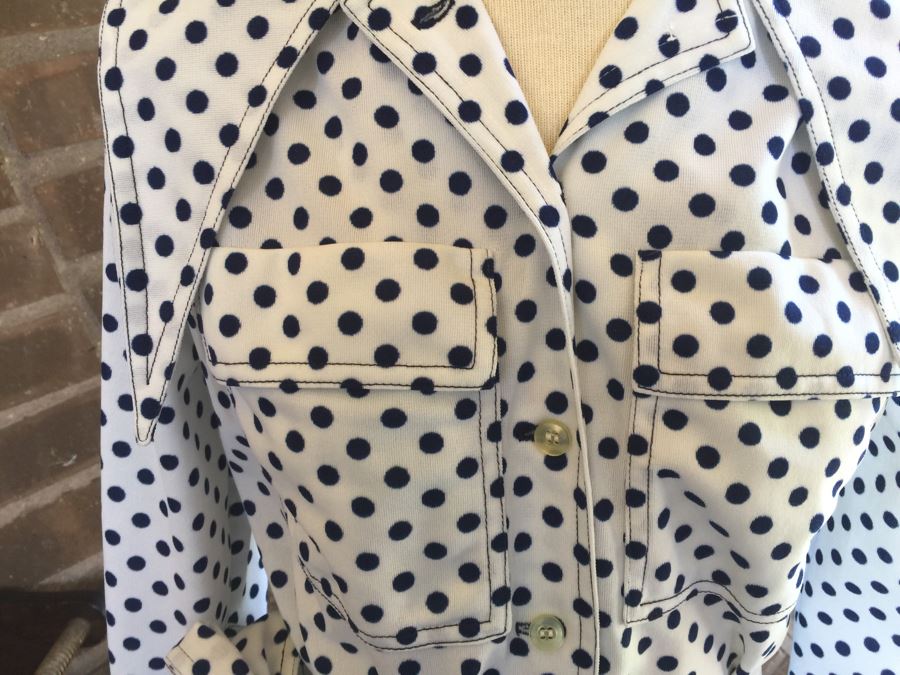 Vintage Sixties Ladies Dress With Blue Polka Dots Size [Photo 2]