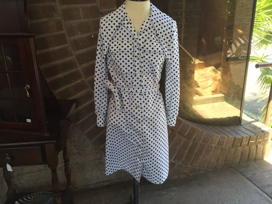 Vintage Sixties Ladies Dress With Blue Polka Dots Size