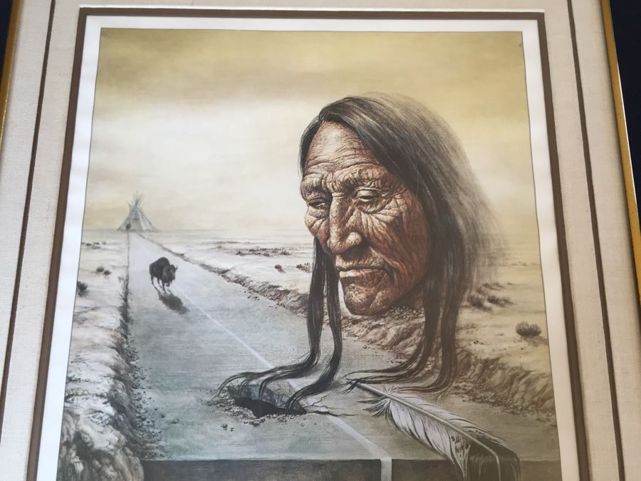 Framed Native American Print Hand Signed Lower Left By Artist John Steele (1934 - 1992) [Photo 4]