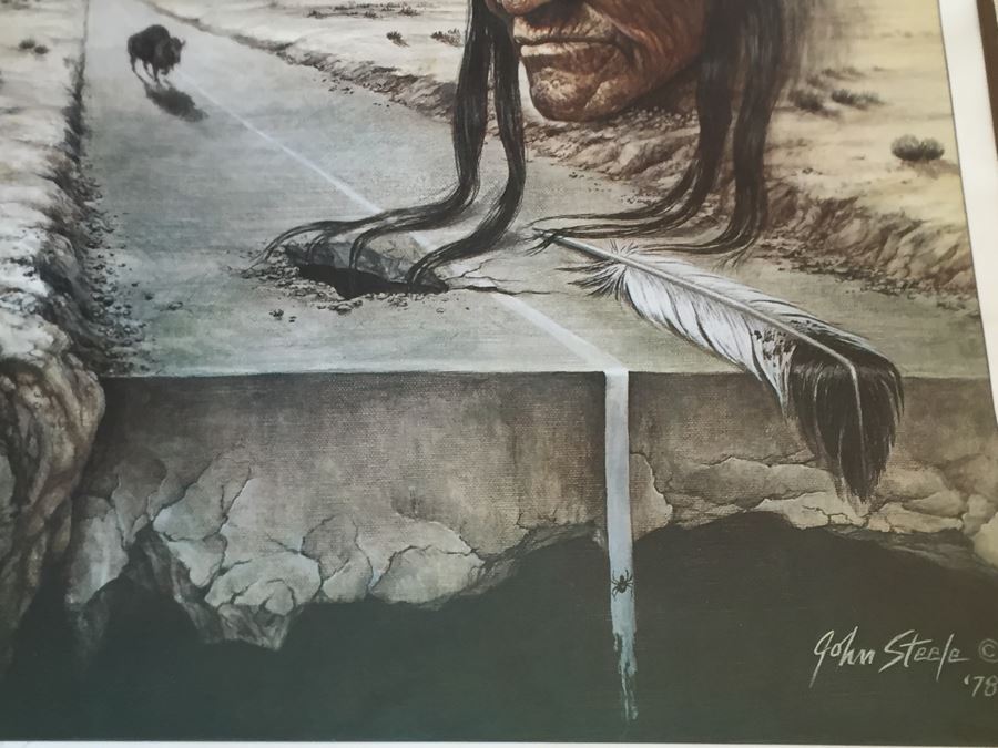 Framed Native American Print Hand Signed Lower Left By Artist John Steele (1934 - 1992) [Photo 8]
