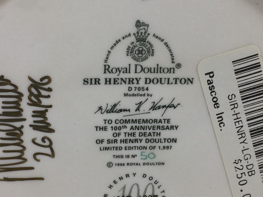 Royal Doulton Large '100th Anniversary of Sir Henry Doulton' D7054 Character Jug Limited Edition 50 of 1997 Signed By Michael Doulton [Photo 14]