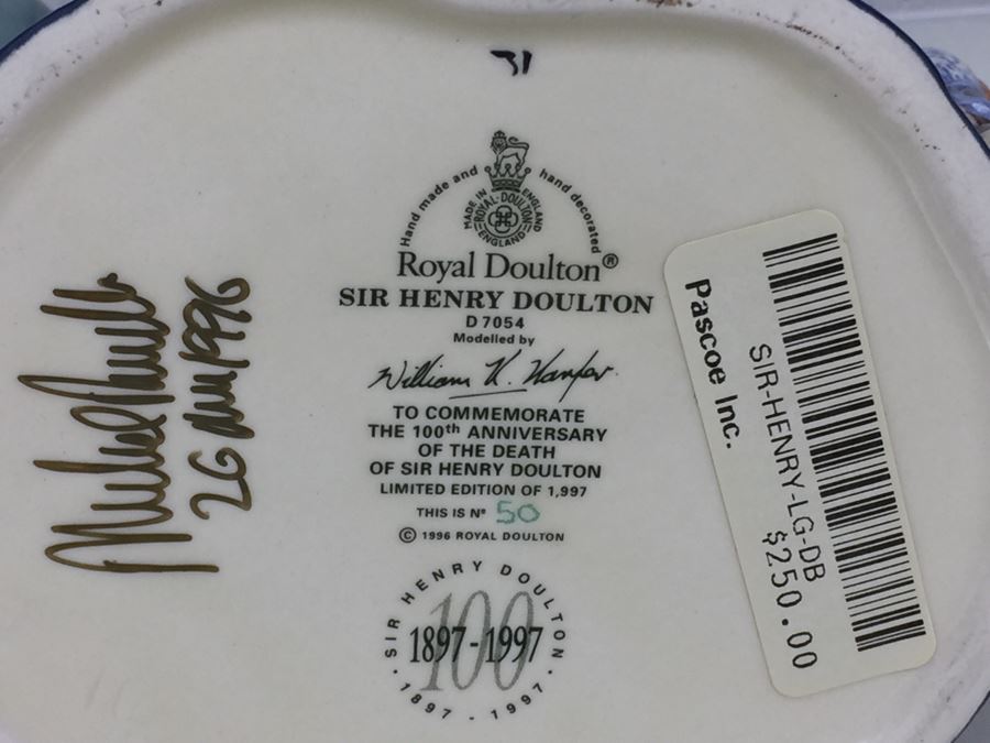 Royal Doulton Large '100th Anniversary of Sir Henry Doulton' D7054 Character Jug Limited Edition 50 of 1997 Signed By Michael Doulton [Photo 13]