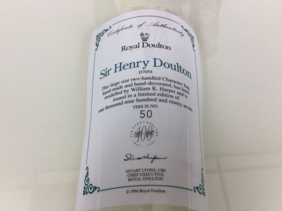 Royal Doulton Large '100th Anniversary of Sir Henry Doulton' D7054 Character Jug Limited Edition 50 of 1997 Signed By Michael Doulton [Photo 11]