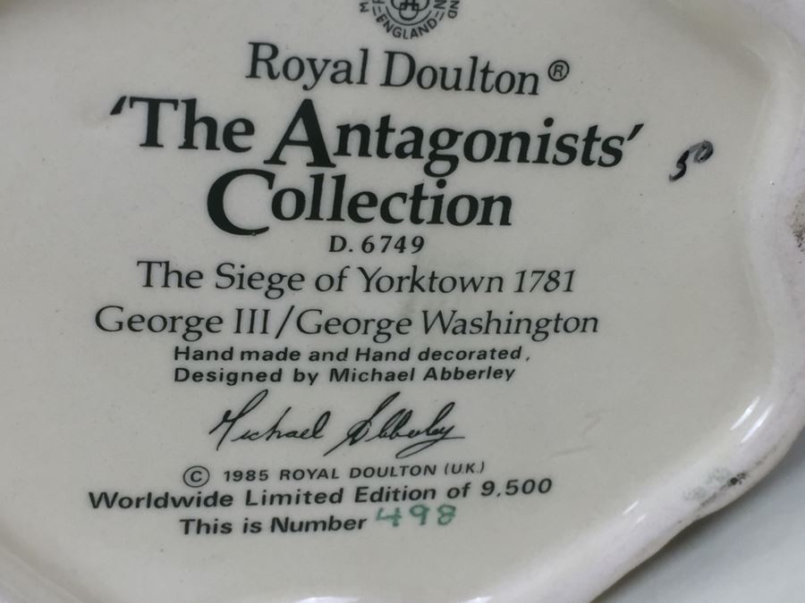 Signed Royal Doulton Large 'The Siege of Yorktown 1781 George III / George Washington' D6749 Character Jug 1985 Limited Edition 498 Of 9,500 [Photo 3]