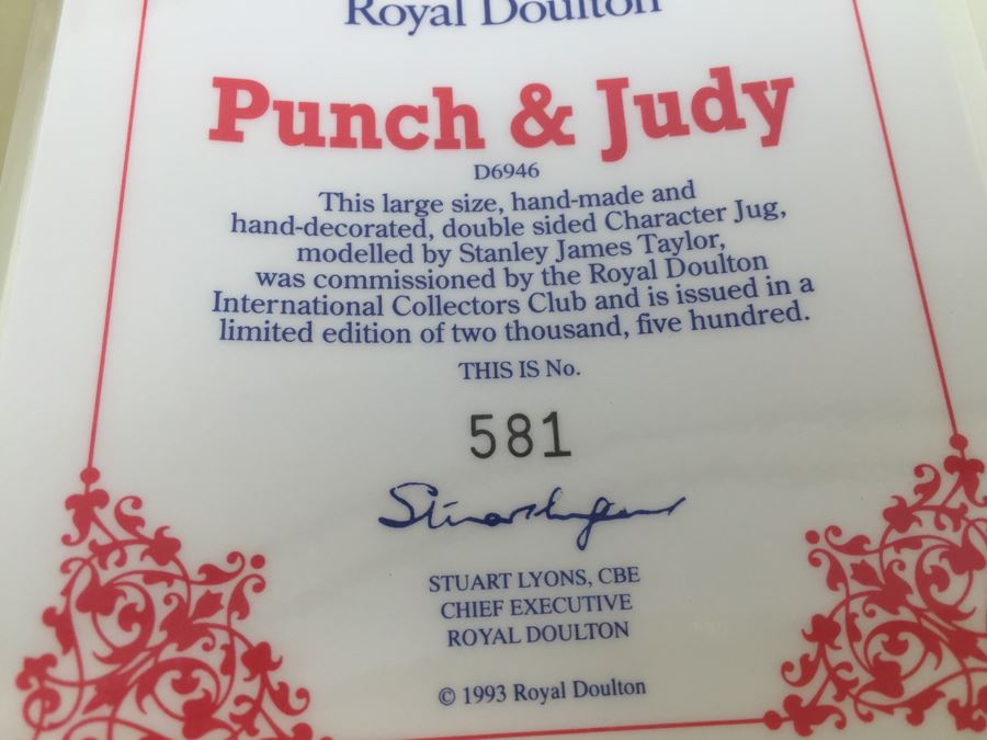 Royal Doulton Large 'Punch and Judy' D6946 Character Jug 1993 Limited Edition 581 Of 2,500 [Photo 16]