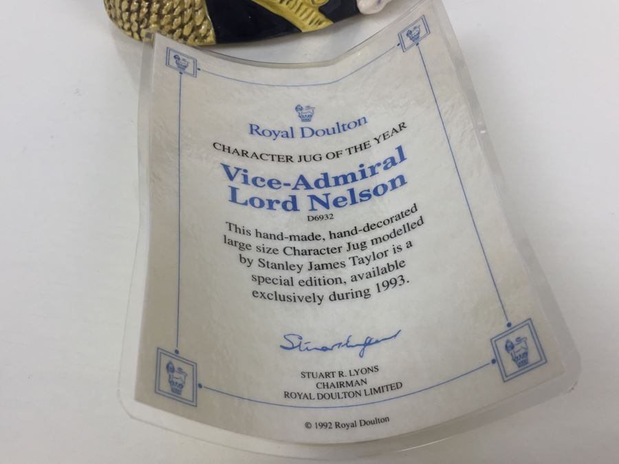 Royal Doulton Large 'Vice-Admiral Lord Nelson' D6932 Character Jug of the Year 1992 1993 [Photo 11]