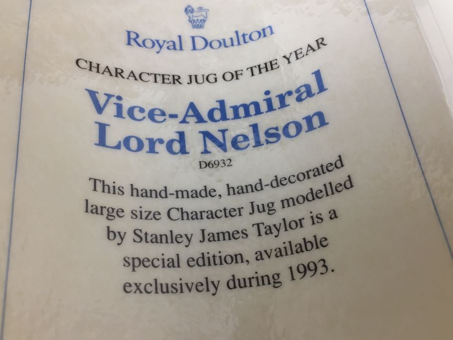 Royal Doulton Large 'Vice-Admiral Lord Nelson' D6932 Character Jug of the Year 1992 1993 [Photo 12]
