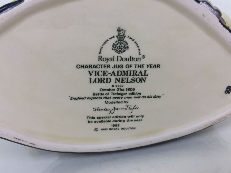 Royal Doulton Large 'Vice-Admiral Lord Nelson' D6932 Character Jug of the Year 1992 1993 [Photo 3]