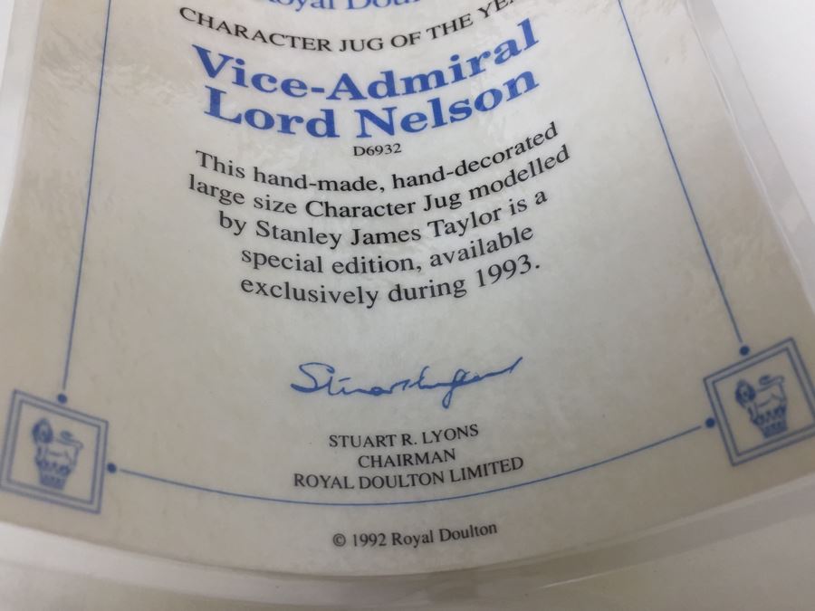 Royal Doulton Large 'Vice-Admiral Lord Nelson' D6932 Character Jug of the Year 1992 1993 [Photo 13]