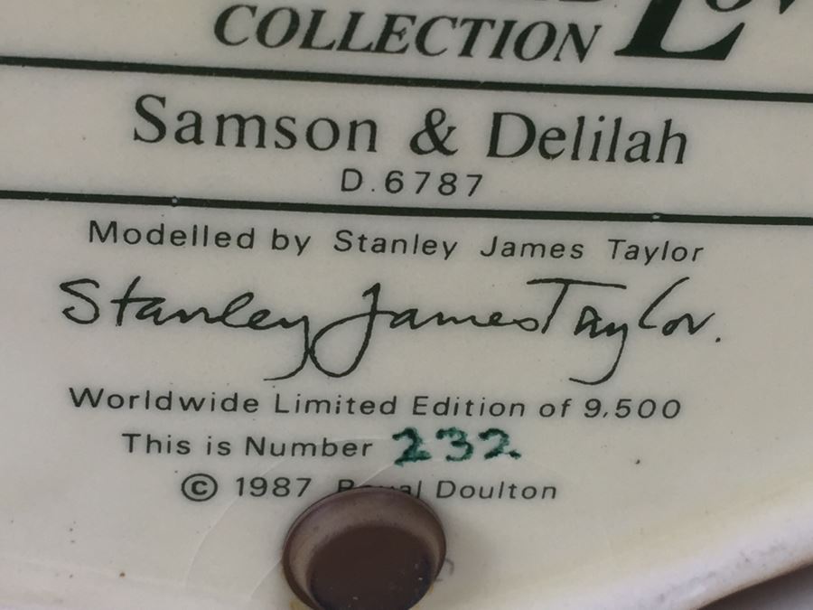 Royal Doulton Large 'Samson & Delilah' D6787 Character Jug 1987 Wordwide Limited Edition 232 Of 9,500 [Photo 10]