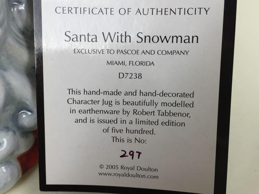 Royal Doulton Large 'Santa Claus & Snowman' D7238 Character Jug Limited Edition 297 Of 500 [Photo 12]