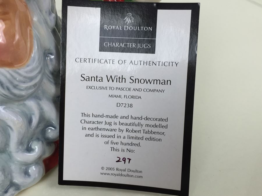 Royal Doulton Large 'Santa Claus & Snowman' D7238 Character Jug Limited Edition 297 Of 500 [Photo 11]