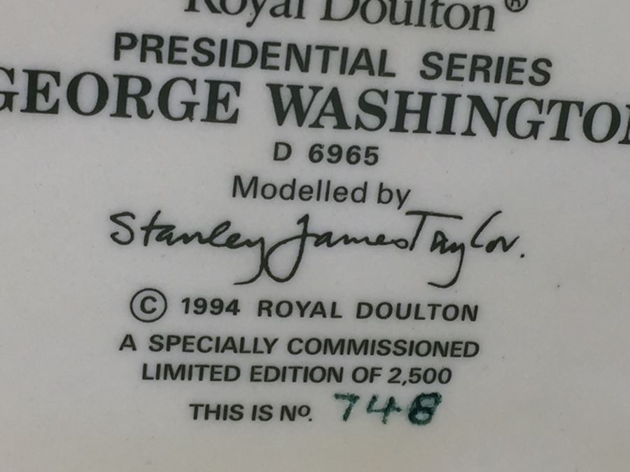 SignednRoyal Doulton Large 'George Washinston' D6965 Character Jug 1994 A Specially Commissioned Limited Edition 748 Of 2,500 [Photo 3]