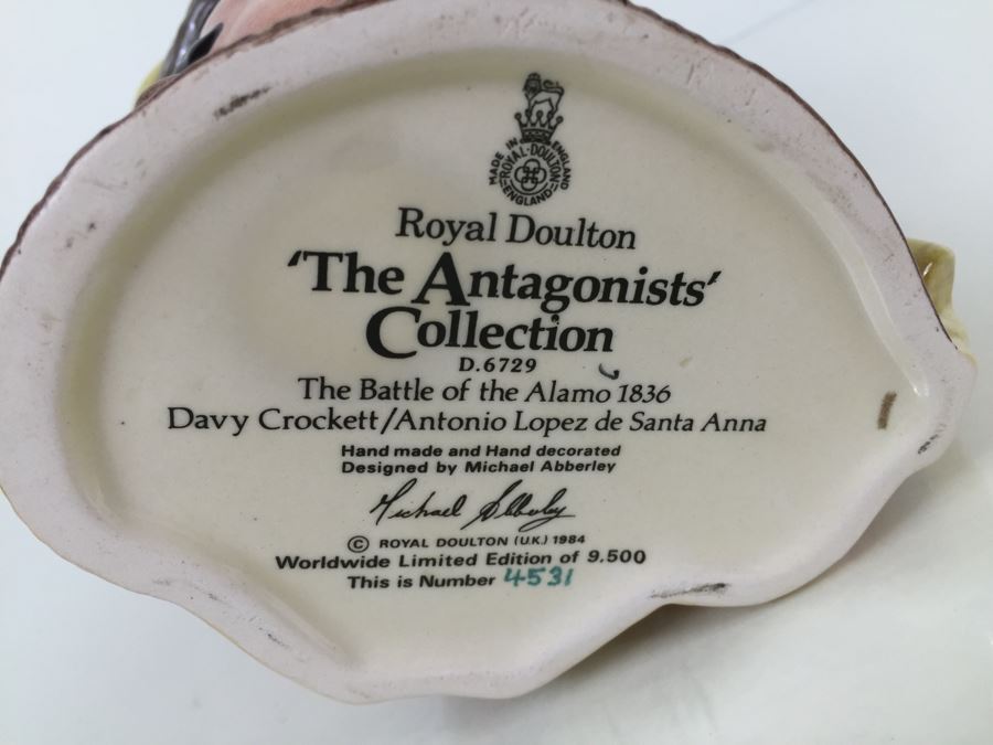 Royal Doulton Large The Antagonists Collection 'The Battle Of The Alamo 1836 Crockett / Antonio Lopez de Santa Anna' D6729 Character Pitcher 1984 Limited Edition 4,531 Of 9,500 [Photo 3]