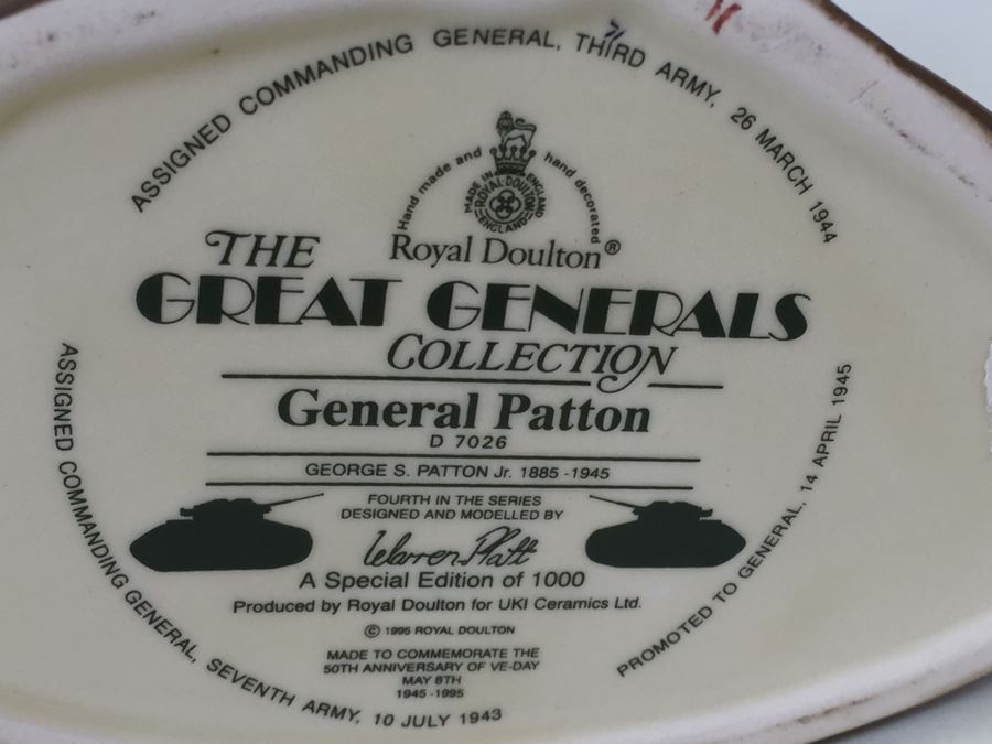 Royal Doulton Large The Great Generals Collection 'General Patton' D7026 Character Jug 1995 Limited Edition Of 1,000 [Photo 10]