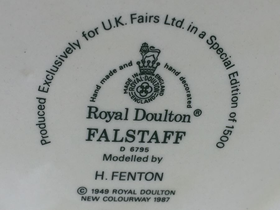 Royal Doulton Large 'Falstaff' D6795 Character Pitcher 1987 [Photo 3]