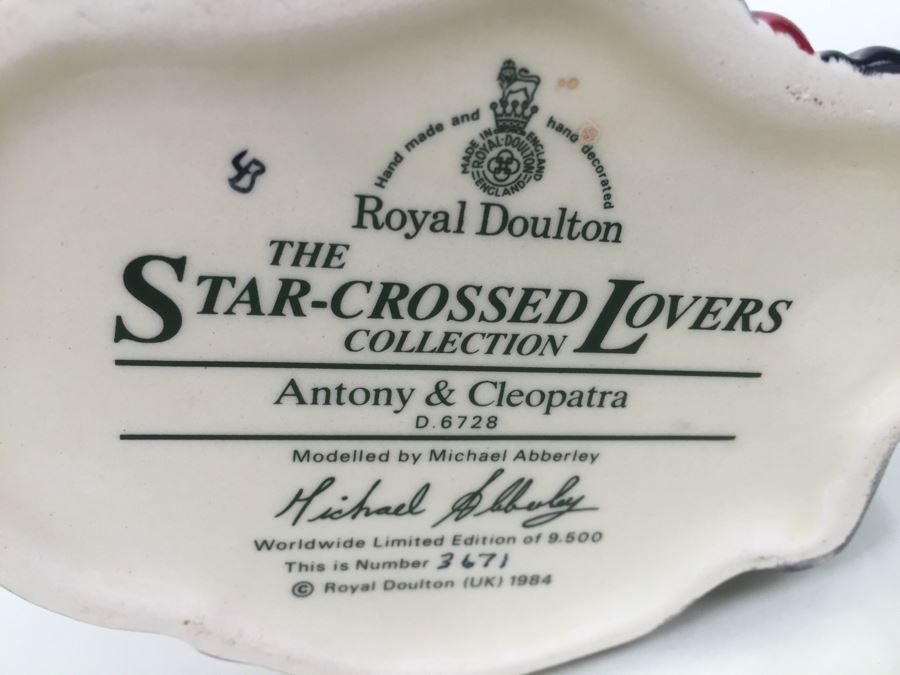 Royal Doulton Large The Star-Crossed Lovers Collection 'Antony & Cleopatra' D6728 Character Pitcher Limited Edition 3,671 Of 9,500 [Photo 15]