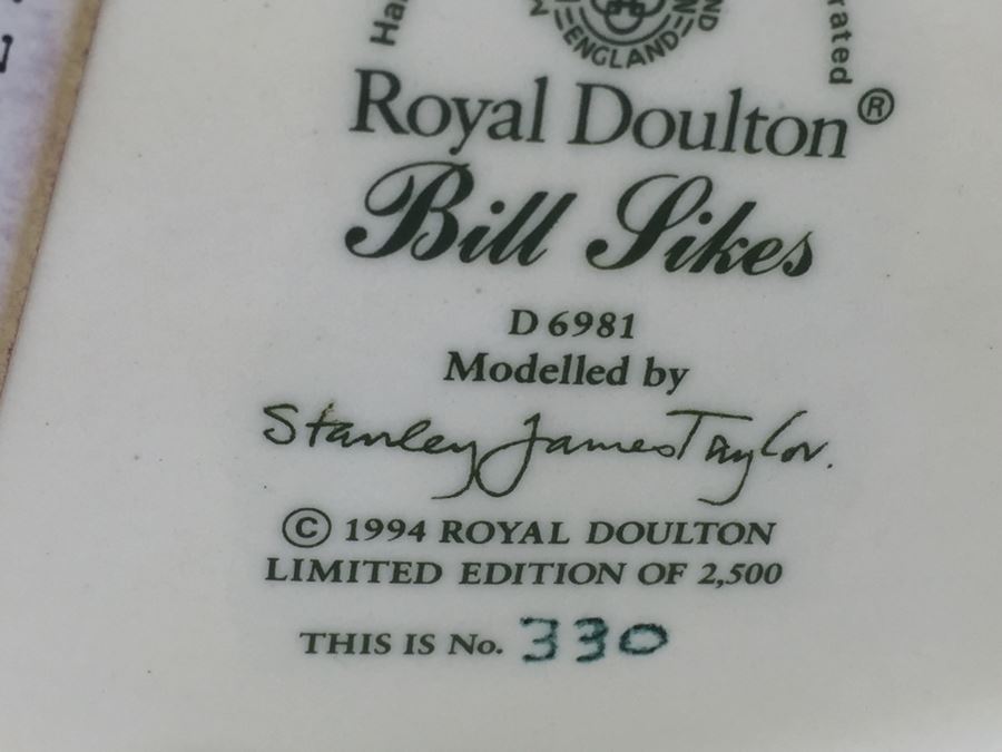 Royal Doulton Large 'Bill Sikes' D6981 Character Jug 1994 Limited Edition 330 Of 2,500 [Photo 11]