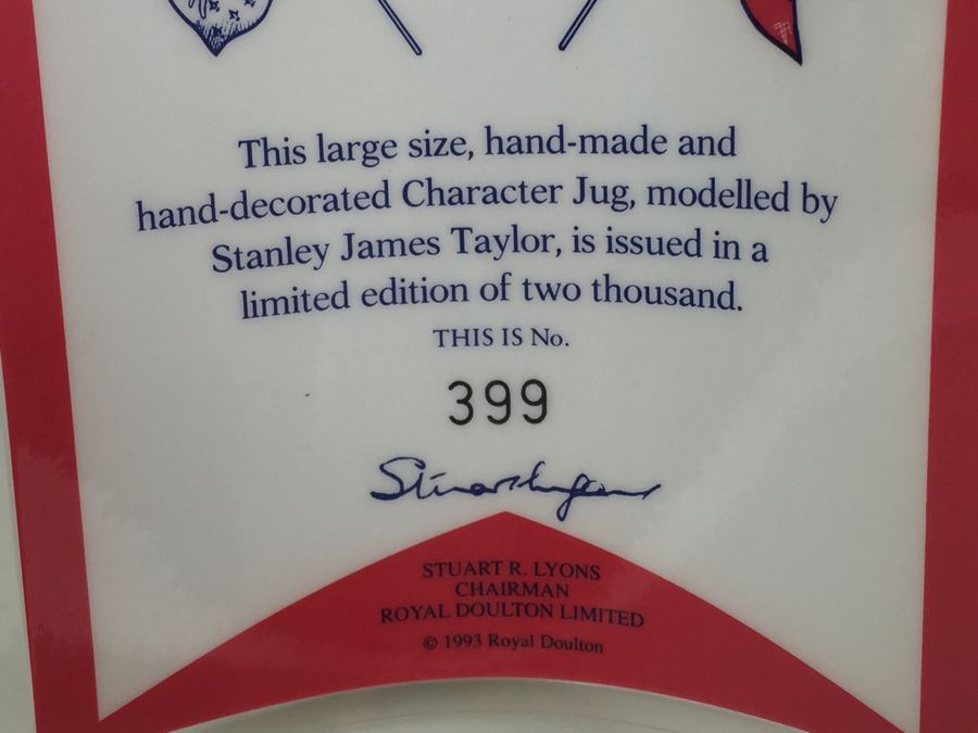 Royal Doulton Large 'Napoleon' D6941 Character Pitcher 1993 Limited Edition Of 399 Of 2,000 [Photo 12]