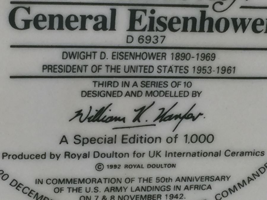 Royal Doulton Large The Great Generals 'General Eisenhower' D6937 Character Pitcher 1992 Limited Edition Of 1,000 [Photo 14]