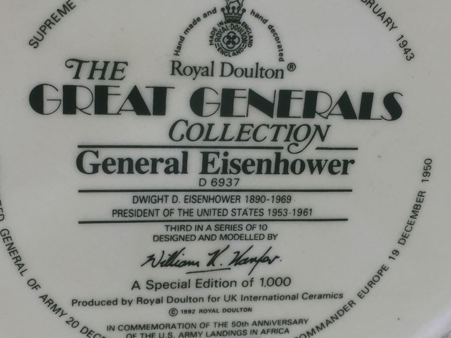 Royal Doulton Large The Great Generals 'General Eisenhower' D6937 Character Pitcher 1992 Limited Edition Of 1,000 [Photo 13]