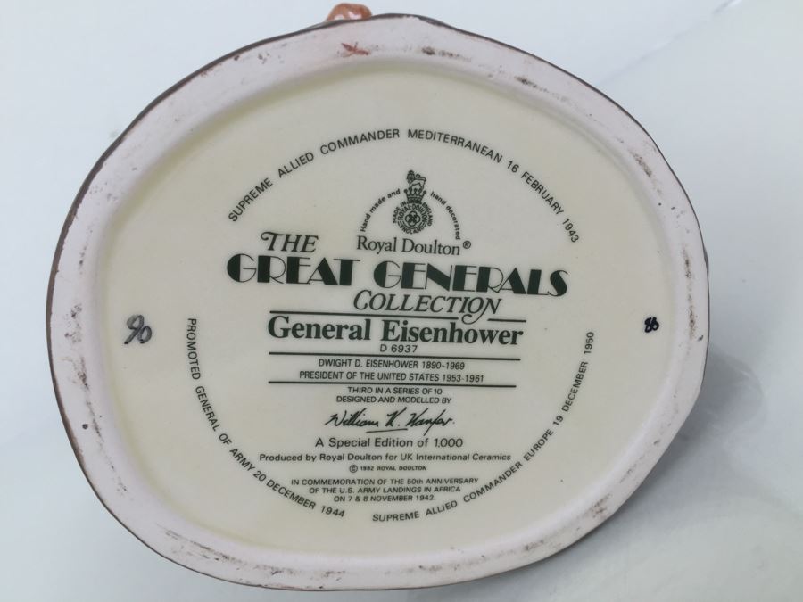 Royal Doulton Large The Great Generals 'General Eisenhower' D6937 Character Pitcher 1992 Limited Edition Of 1,000 [Photo 3]