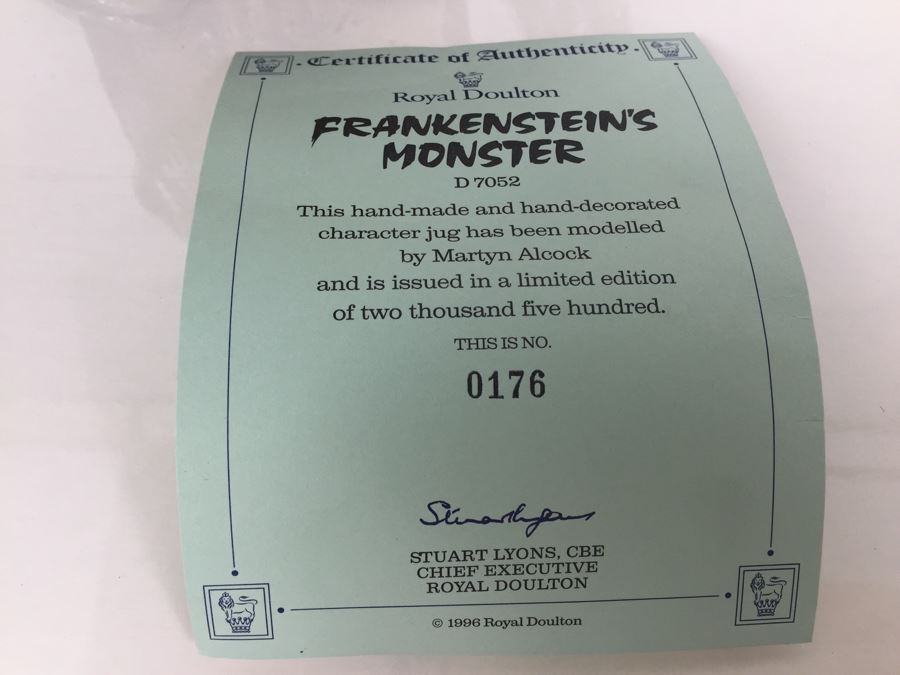 Royal Doulton Large 'Frankenstein's Monster' D7052 Character Pitcher 1996 Limited Edition 176 Of 2,500 [Photo 14]