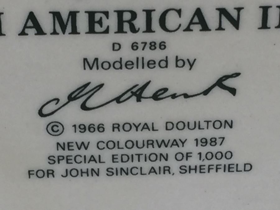 Royal Doulton Large 'North American Indian' D6786 Character Pitcher 1987 Special Edition Of 1,000 [Photo 13]