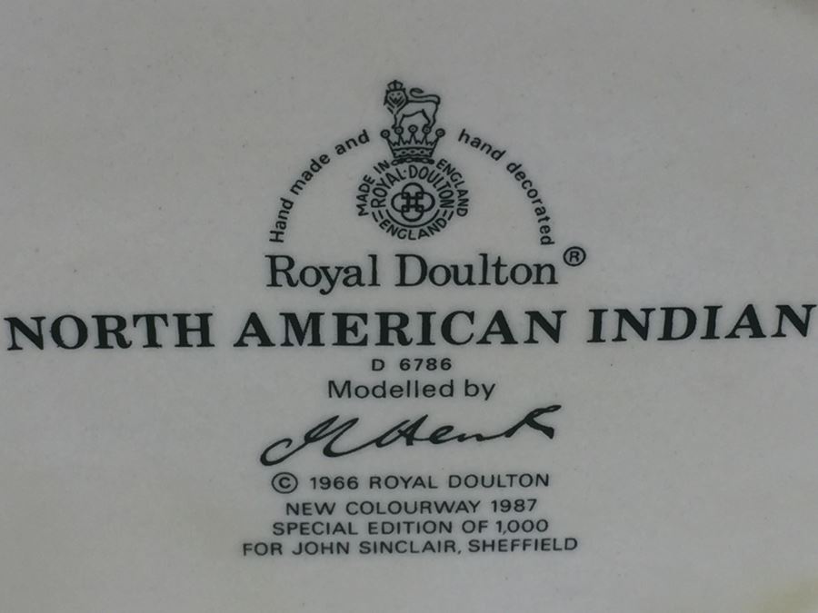 Royal Doulton Large 'North American Indian' D6786 Character Pitcher 1987 Special Edition Of 1,000 [Photo 12]