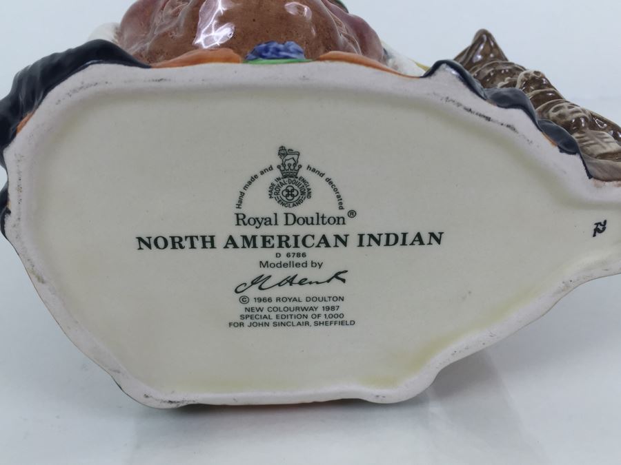 Royal Doulton Large 'North American Indian' D6786 Character Pitcher 1987 Special Edition Of 1,000 [Photo 3]
