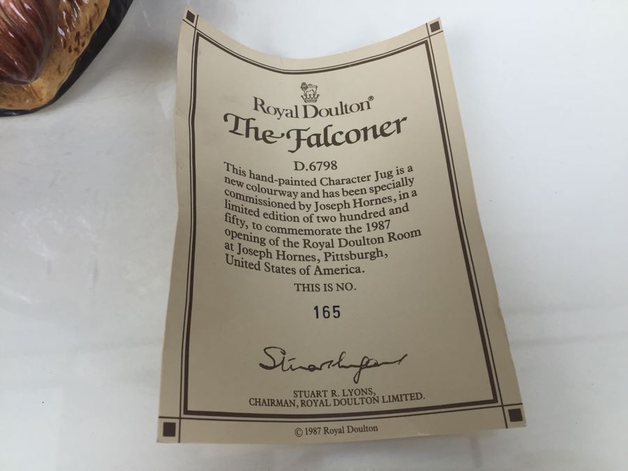 Royal Doulton Large 'The Falconer' D6798 Character Pitcher 1987 Limited Edition 165 Of 250 [Photo 13]