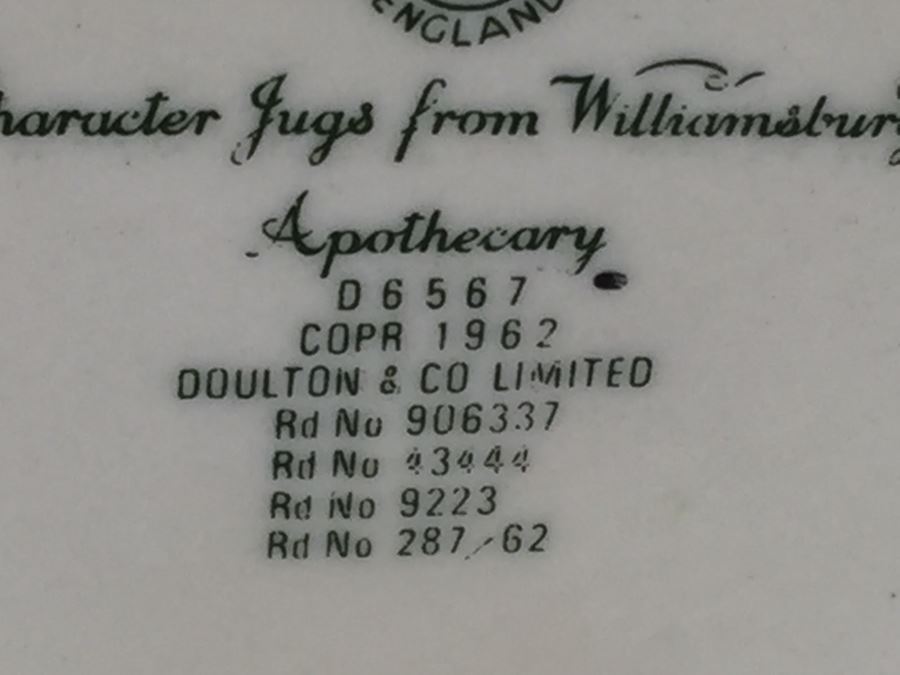 Royal Doulton Large 'Apothecary' D6567 Character Pitcher 1962 [Photo 14]