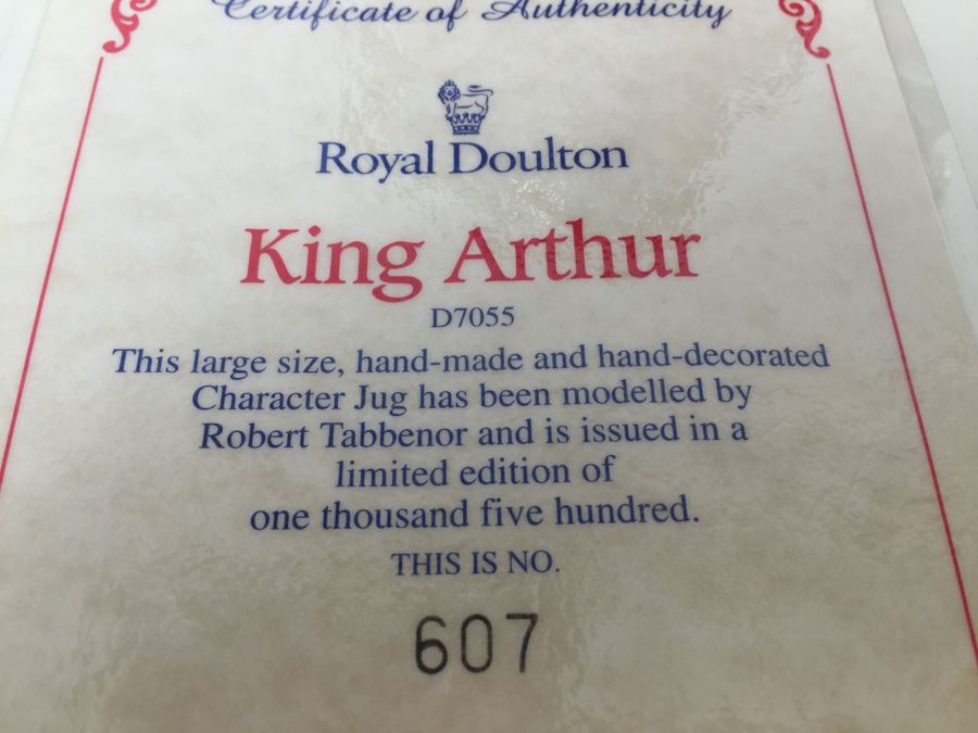 Royal Doulton Large 'King Arthur' D7055 Character Pitcher 1996 Limited Edition 607 Of 1,500 [Photo 13]