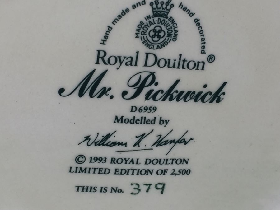Royal Doulton Large 'Mr. Pickwick' D6959 Character Jug 1993 Limited Edition 379 Of 2,500 [Photo 3]