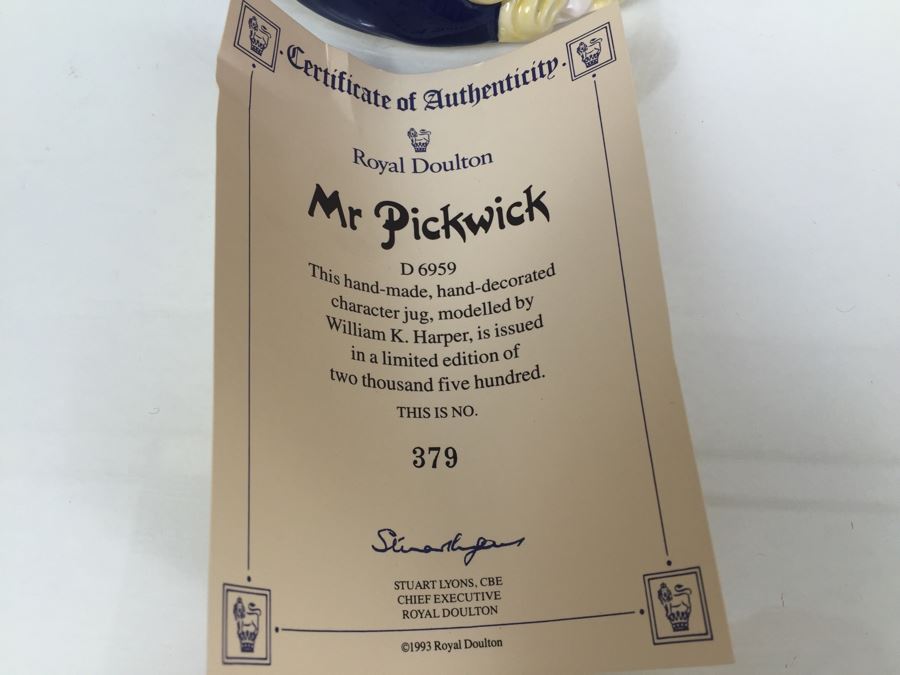 Royal Doulton Large 'Mr. Pickwick' D6959 Character Jug 1993 Limited Edition 379 Of 2,500 [Photo 11]