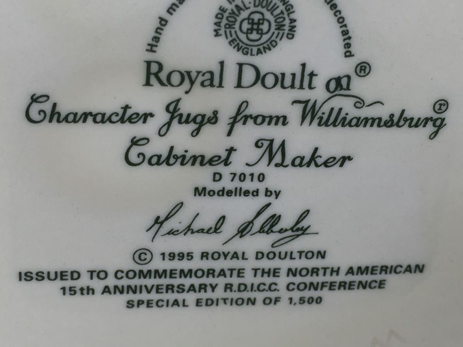 Royal Doulton Large 'Cabinet Maker' D7010 Character Pitcher 1995 Special Edition Of 1,500 Signed By Michael Doulton [Photo 13]
