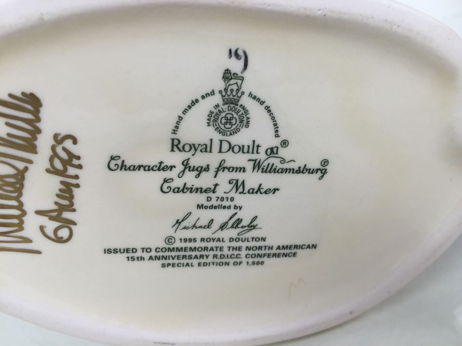 Royal Doulton Large 'Cabinet Maker' D7010 Character Pitcher 1995 Special Edition Of 1,500 Signed By Michael Doulton [Photo 3]