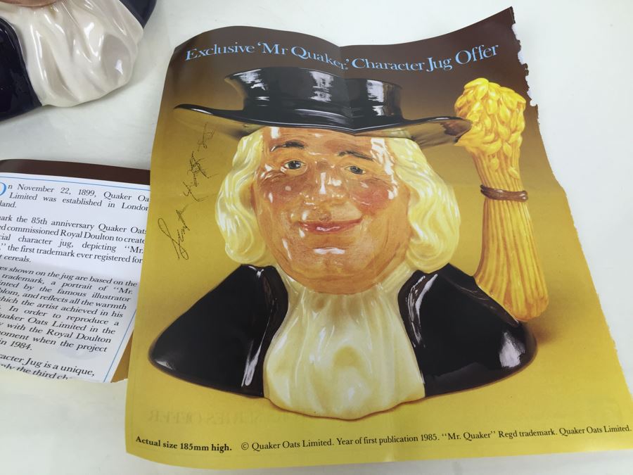 Royal Doulton Large 'Mr. Quaker' D6738 Character Pitcher 1984 Specially Commissioned By Quaker Oats Limited Edition 2,255 Of 3,500 [Photo 14]
