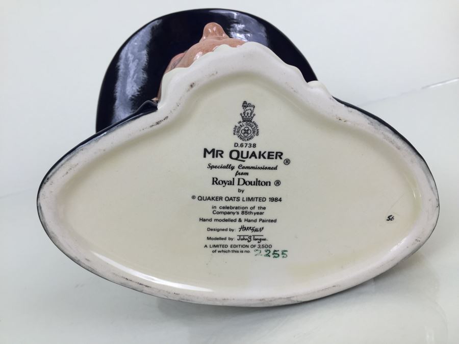 Royal Doulton Large 'Mr. Quaker' D6738 Character Pitcher 1984 Specially Commissioned By Quaker Oats Limited Edition 2,255 Of 3,500 [Photo 3]