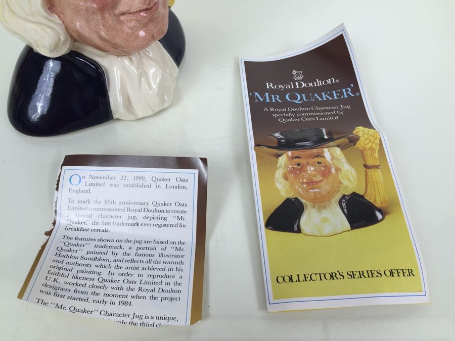 Royal Doulton Large 'Mr. Quaker' D6738 Character Pitcher 1984 Specially Commissioned By Quaker Oats Limited Edition 2,255 Of 3,500 [Photo 13]