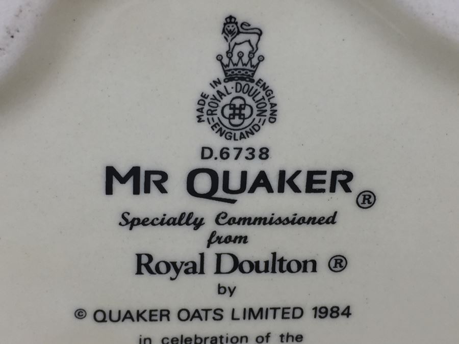 Royal Doulton Large 'Mr. Quaker' D6738 Character Pitcher 1984 Specially Commissioned By Quaker Oats Limited Edition 2,255 Of 3,500 [Photo 17]