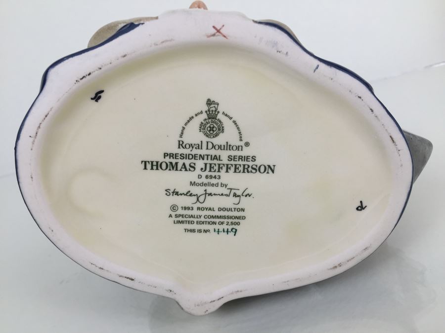 Royal Doulton Large 'Thomas Jefferson' D6943 Character Pitcher 1993 Limited Edition 449 Of 2,500 [Photo 8]