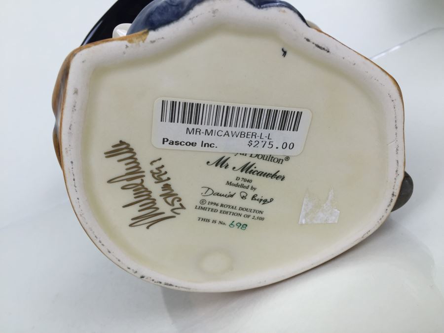 Royal Doulton Large 'Mr. Micawber' D7040 Character Jug 1996 Limited Edition 698 Of 2,500 Signed By Michael Doulton [Photo 3]